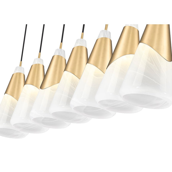 Z-Lite Aimie 7 Light Linear Chandelier, Modern Gold/White Swirl
