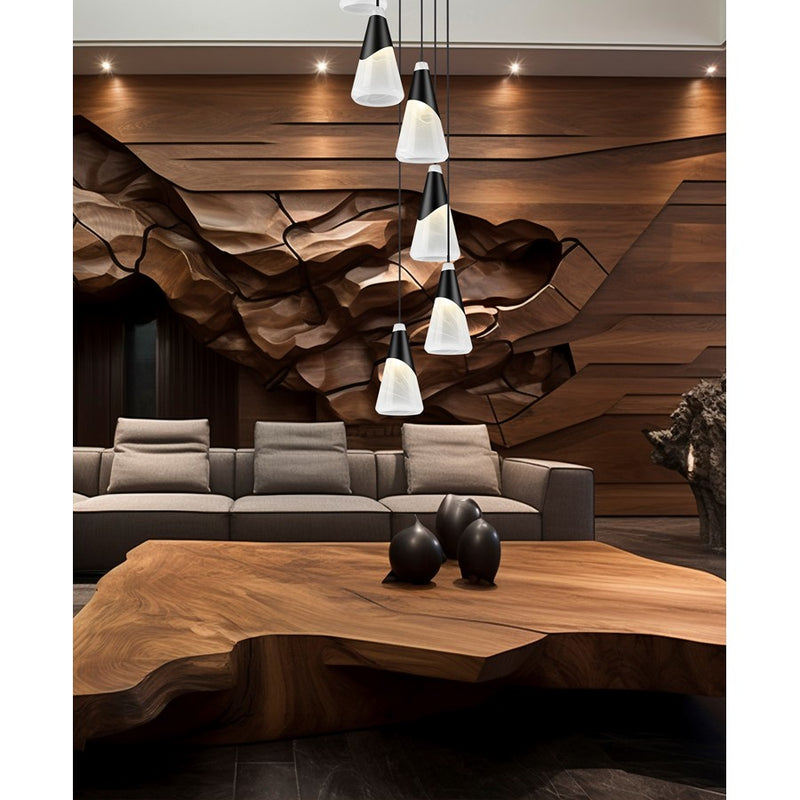 Z-Lite Aimie 7 Light Chandelier, Matte Black/White Swirl