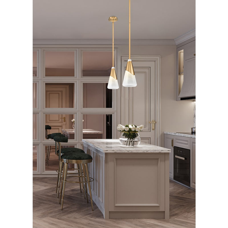 Z-Lite Aimie 1 Light 7" Pendant/Rod, Modern Gold/White Swirl