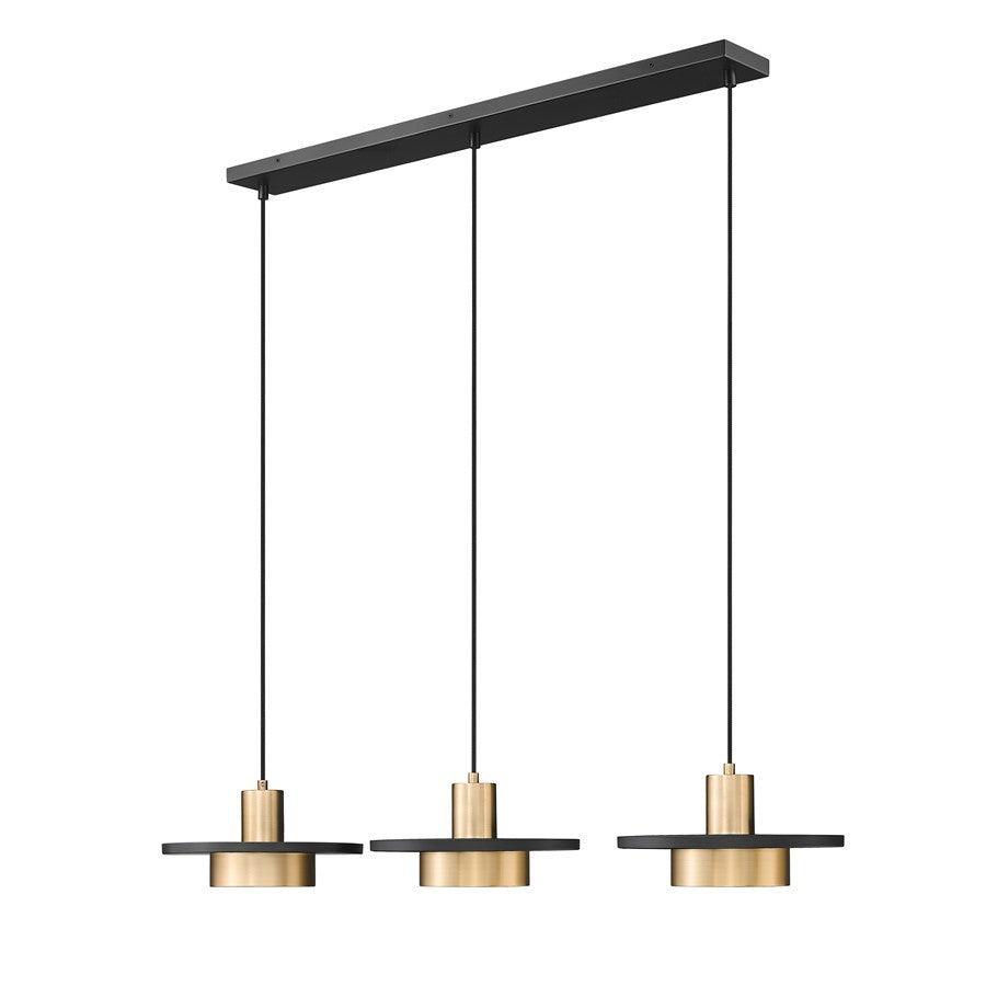 Z-Lite Ludo 3Lt Linear Chandelier, Black/Gold/Frosted - 829P12-3L-MB-MGLD-LE