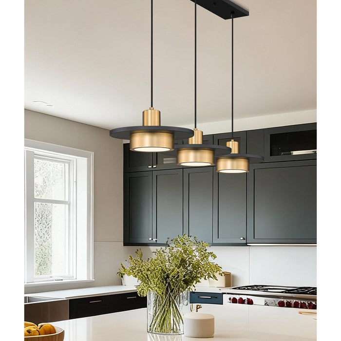 Z-Lite Ludo 3Lt Linear Chandelier, Black/Gold/Frosted