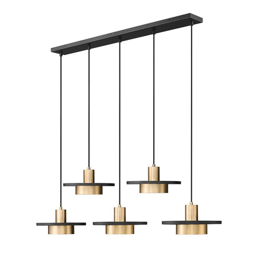 Z-Lite Ludo 5Lt Linear Chandelier, Black/Gold/Frosted - 829P12-5L-MB-MGLD-LE