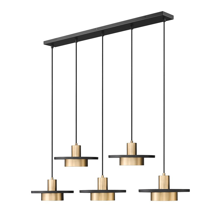 Z-Lite Ludo 5Lt Linear Chandelier, Black/Gold/Frosted - 829P12-5L-MB-MGLD-LE