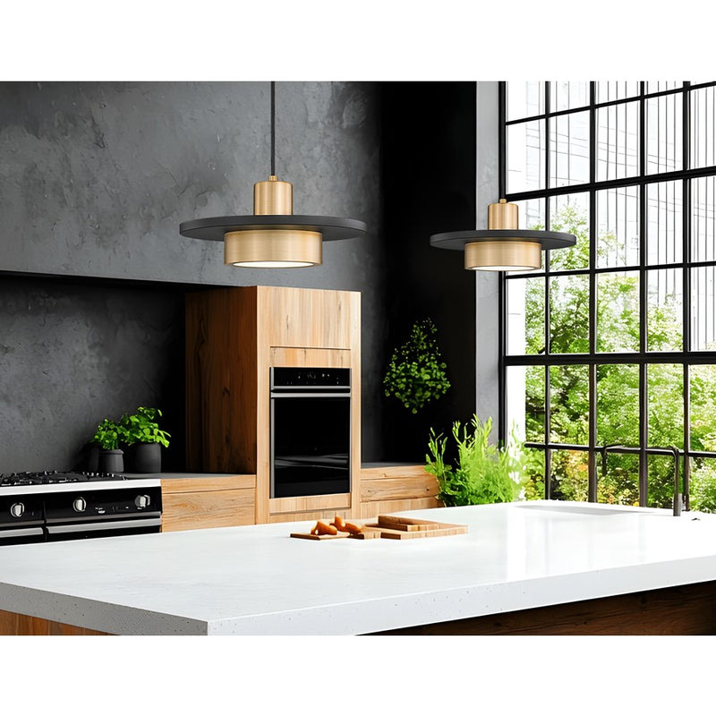 Z-Lite Ludo 1Lt 12" Pendant, Black/Gold/Frosted
