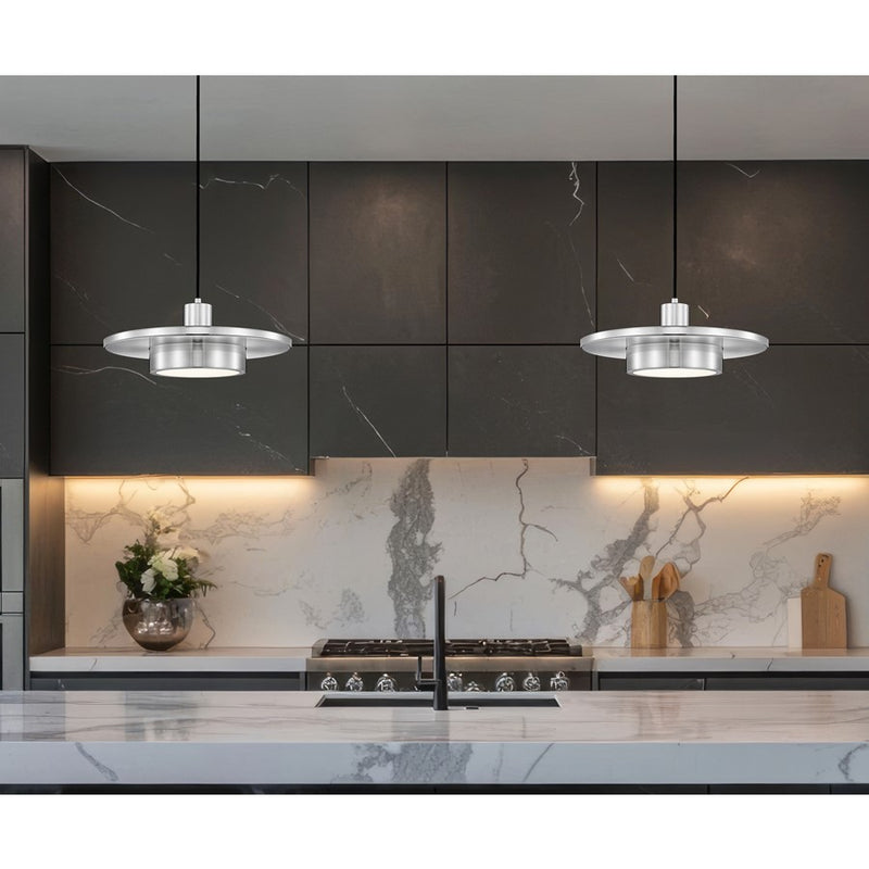 Z-Lite Ludo 1 Light 16" Pendant, Brushed Nickel/Frosted