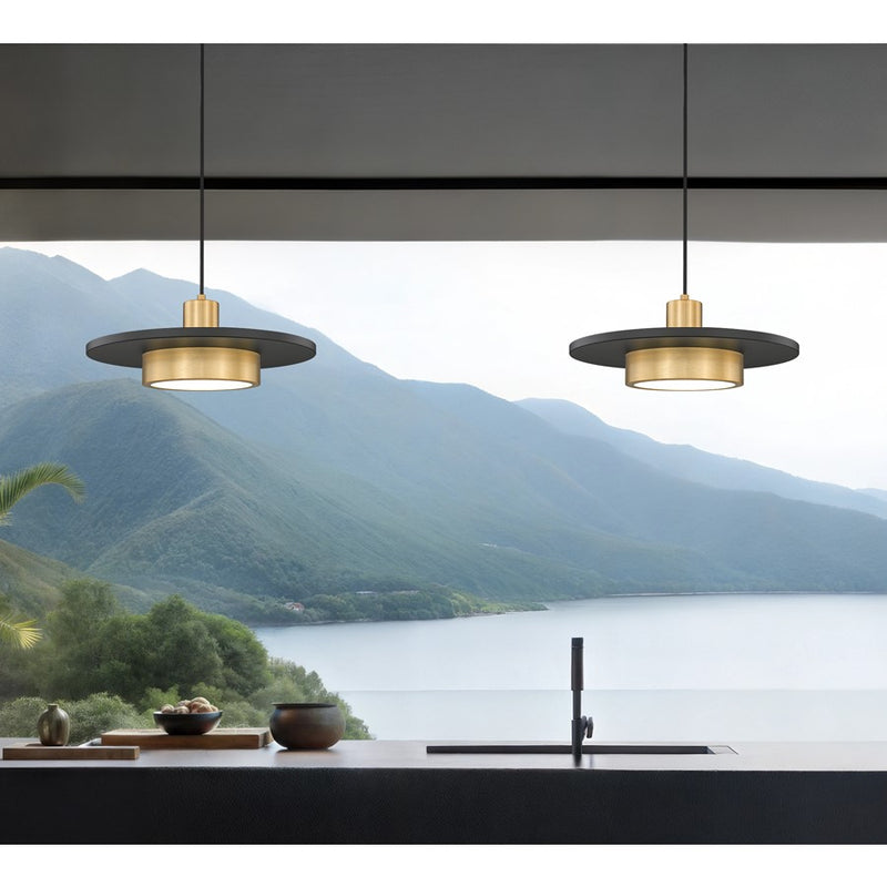 Z-Lite Ludo 1Lt 16" Pendant, Black/Gold/Frosted