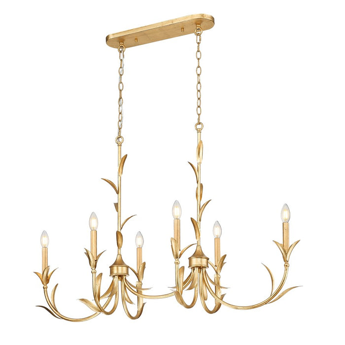 Z-Lite Aslin 6 Light Linear Chandelier, Gold Leaf/White