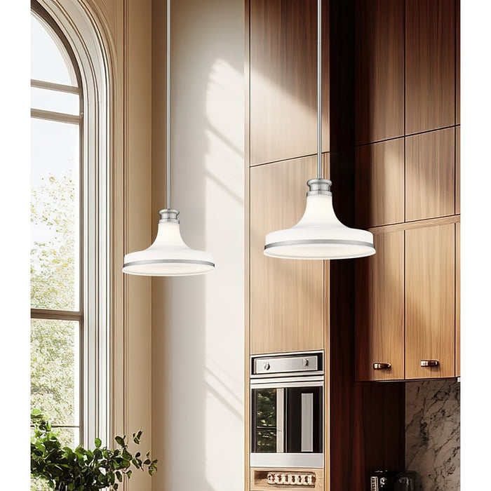 Z-Lite Reznor 1 Light 12" Pendant, Brushed Nickel/Matte Opal