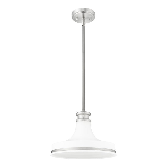 Z-Lite Reznor 1 Light 12" Pendant, Brushed Nickel/Matte Opal