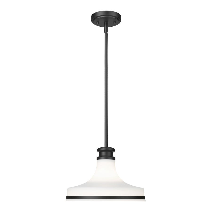 Z-Lite Reznor 1 Light 12" Pendant, Matte Black/Matte Opal - 831P12-MB