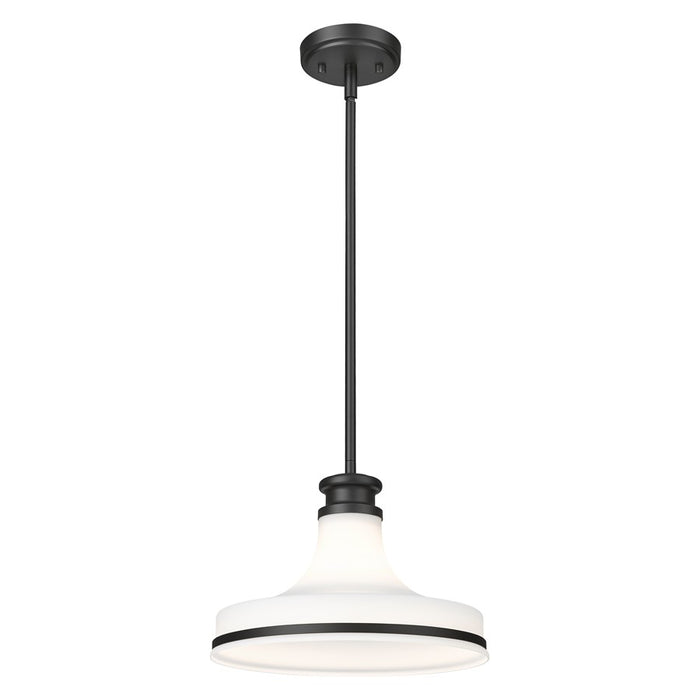 Z-Lite Reznor 1 Light 12" Pendant, Matte Black/Matte Opal