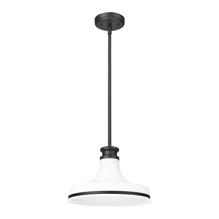 Z-Lite Reznor 1 Light 12" Pendant, Matte Black/Matte Opal