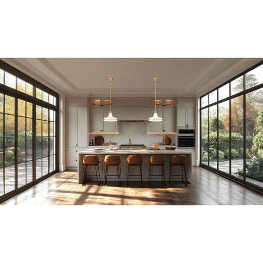 Z-Lite Reznor 1 Light 12" Pendant, Modern Gold/Matte Opal