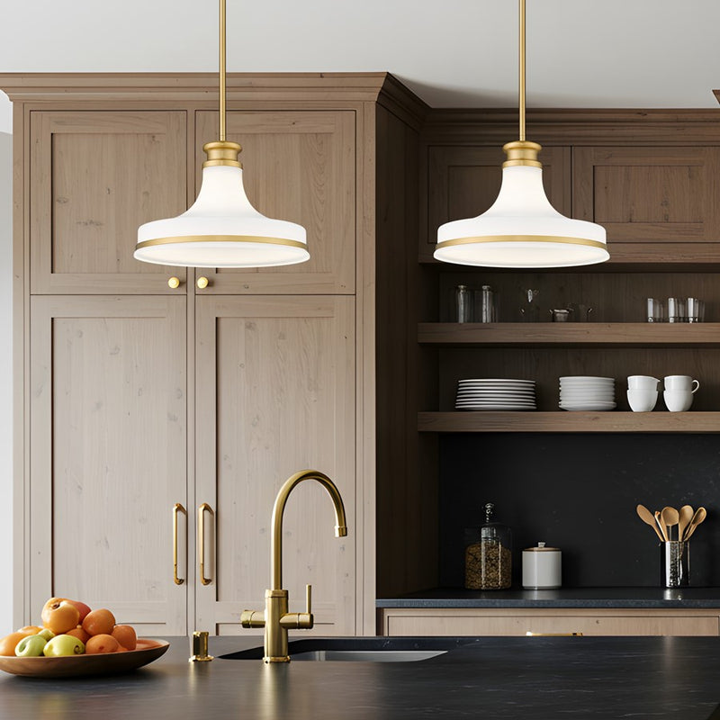 Z-Lite Reznor 1 Light 12" Pendant, Modern Gold/Matte Opal