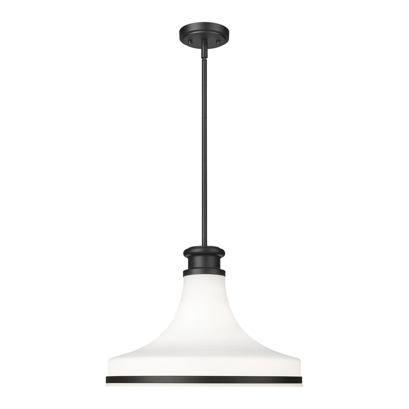 Z-Lite Reznor 1 Light 18" Pendant, Matte Black/Matte Opal - 831P18-MB