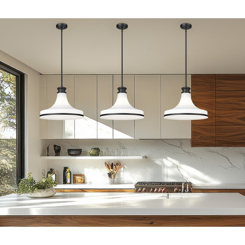 Z-Lite Reznor 1 Light 18" Pendant, Matte Black/Matte Opal