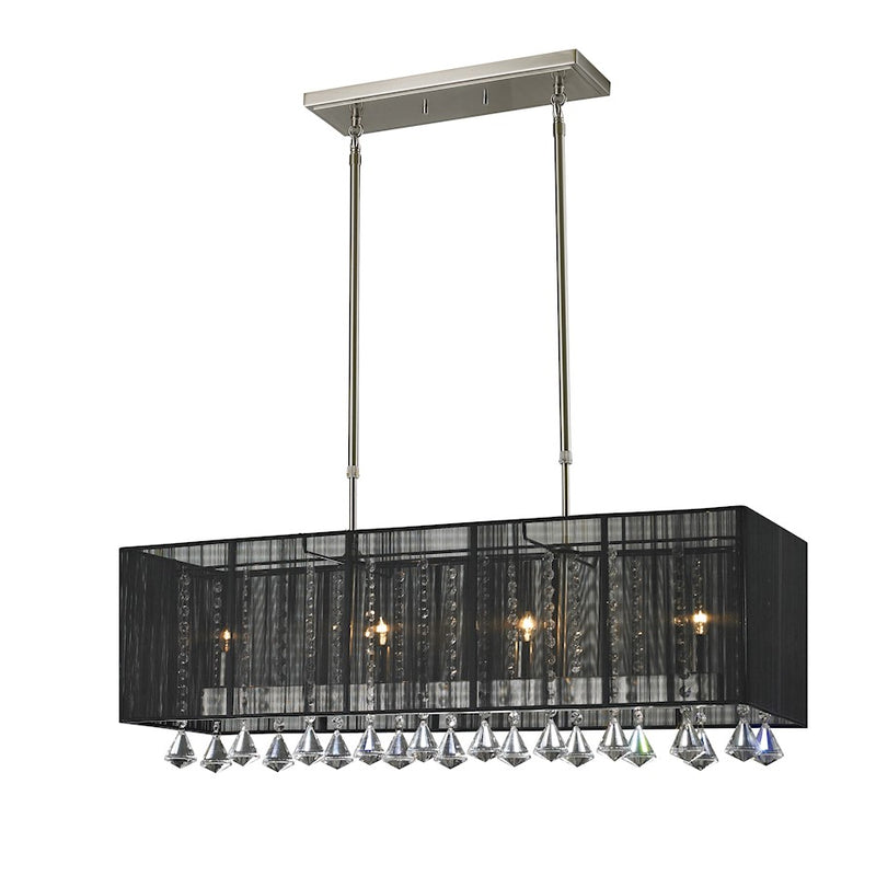 Z-Lite Aura 4 Light Island/Billiard Light, Brushed Nickel, Black - 890-34BK