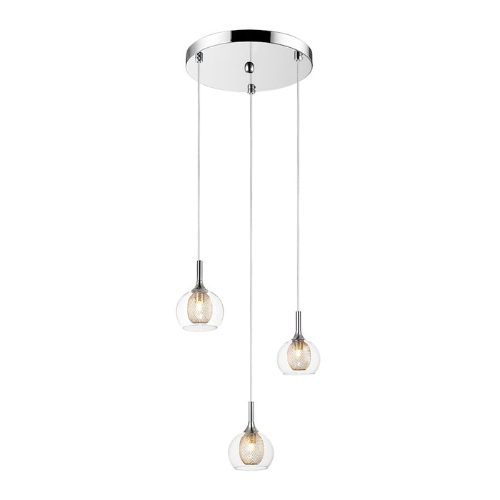 Z-Lite Auge 3 Light Pendant, Chrome, Clear & Mesh - 905-3