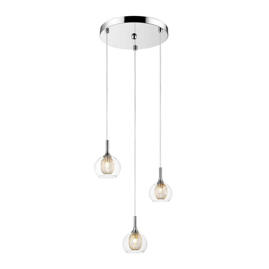 Z-Lite Auge 3 Light Pendant, Chrome, Clear & Mesh - 905-3