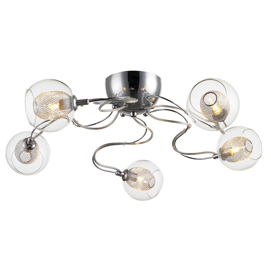Z-Lite Auge 5 Light Semi Flush Mount, Chrome, Clear & Mesh - 905-5SF