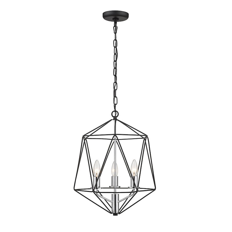 Z-Lite Geo 3 Light Chandelier, Matte Black/Chrome - 918-14MB-CH