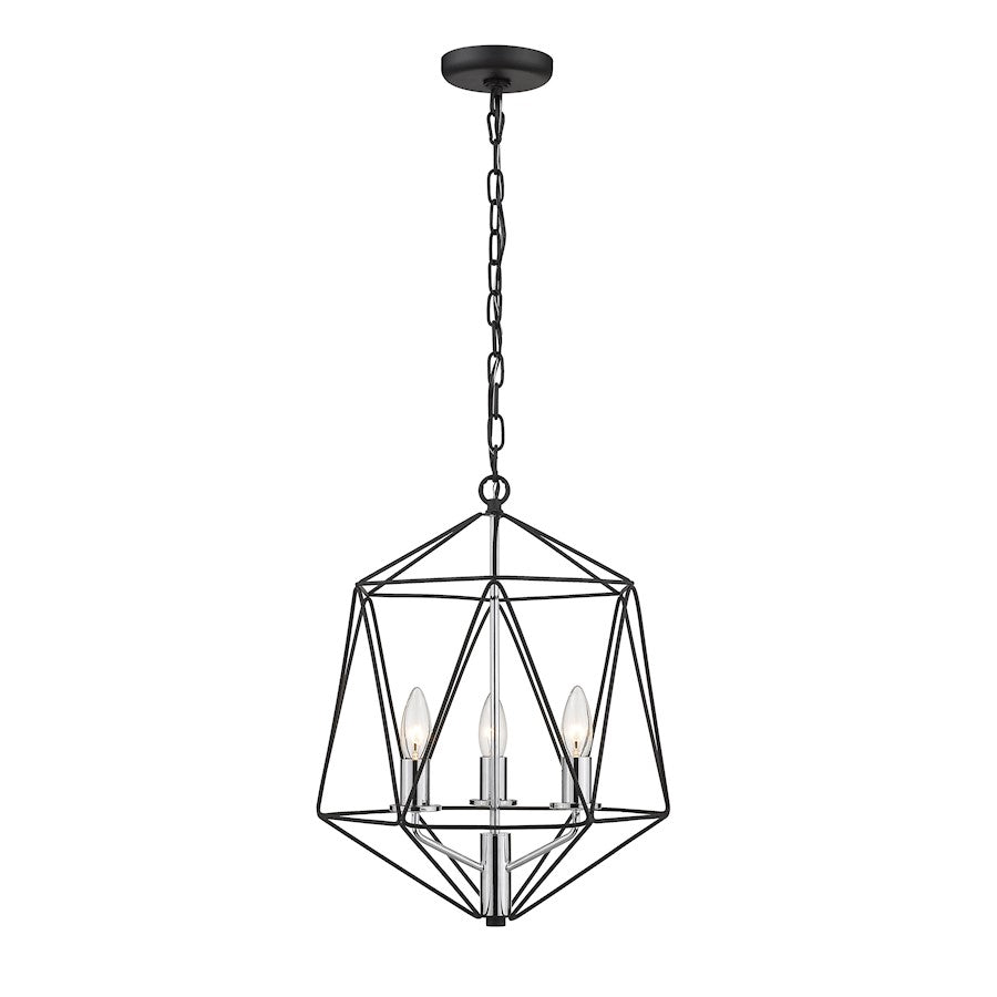 Z-Lite Geo 3 Light Chandelier, Matte Black/Chrome - 918-14MB-CH
