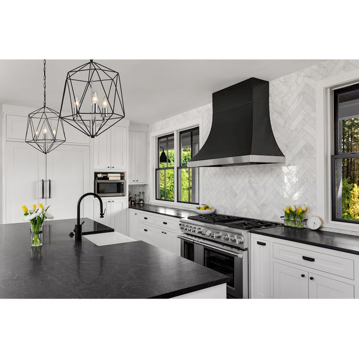 Z-Lite Geo 3 Light Chandelier, Matte Black/Chrome
