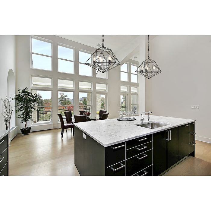 Z-Lite Geo 3 Light Chandelier, Matte Black/Chrome