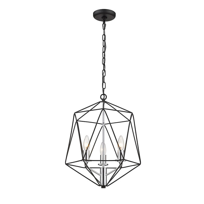 Z-Lite Geo 3 Light Chandelier, Matte Black/Chrome