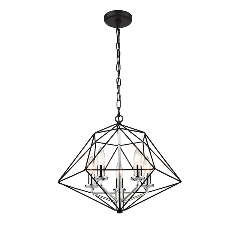 Z-Lite Geo 3 Light Chandelier, Matte Black/Chrome