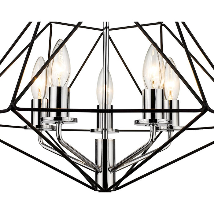 Z-Lite Geo 3 Light Chandelier, Matte Black/Chrome