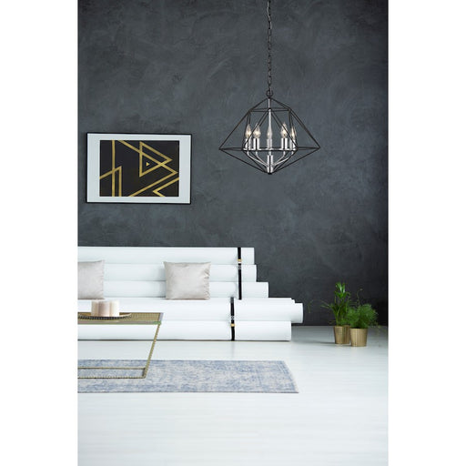 Z-Lite Geo 5 Light Chandelier, Matte Black/Chrome