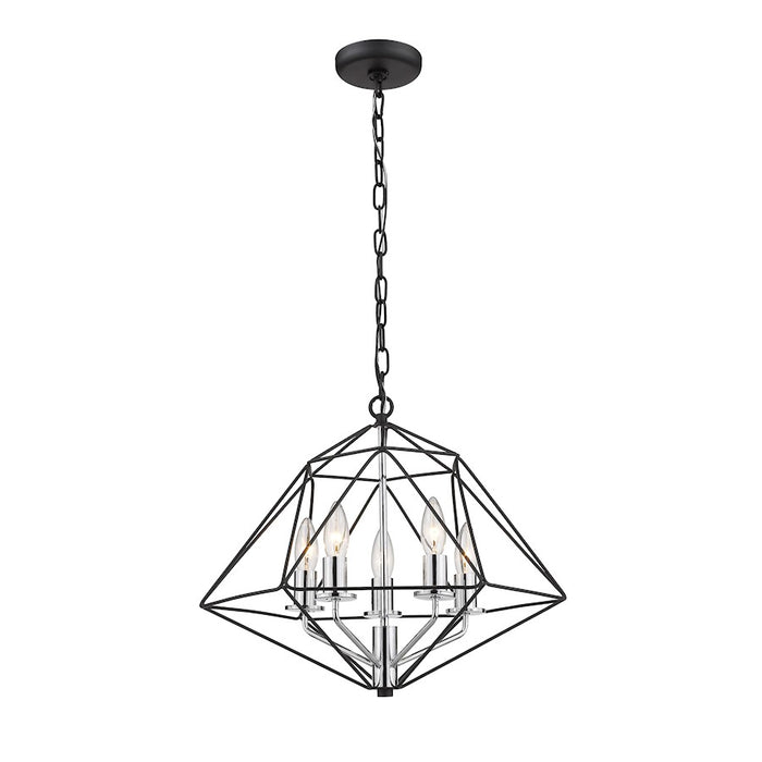 Z-Lite Geo 5 Light Chandelier, Matte Black/Chrome