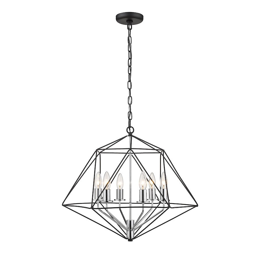 Z-Lite Geo 6 Light Small Chandelier, Matte Black/Chrome - 918-22MB-CH