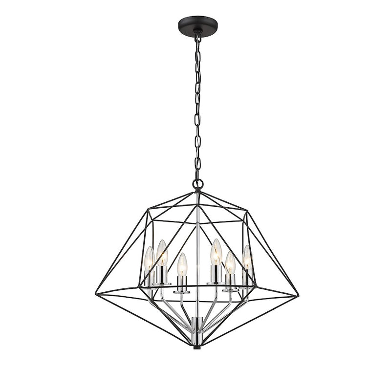 Z-Lite Geo 6 Light Small Chandelier, Matte Black/Chrome