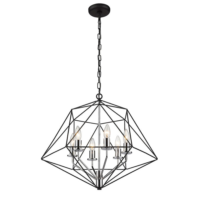 Z-Lite Geo 6 Light Small Chandelier, Matte Black/Chrome
