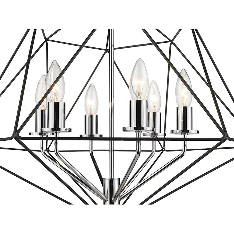 Z-Lite Geo 6 Light Small Chandelier, Matte Black/Chrome