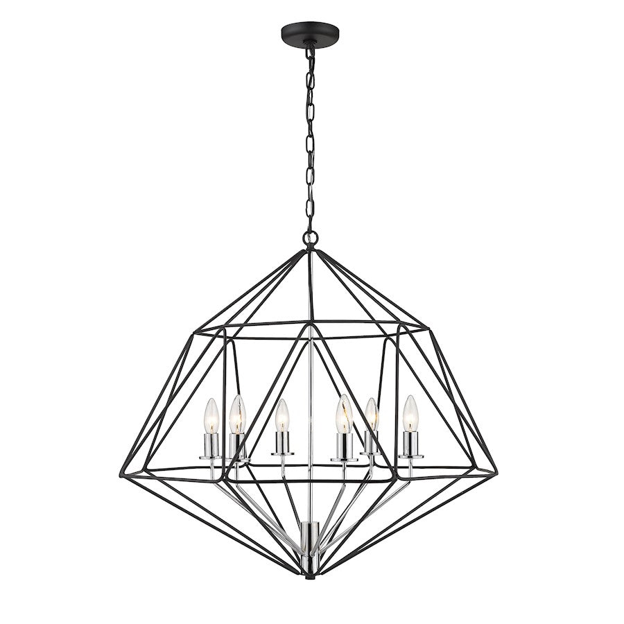 Z-Lite Geo 6 Light Medium Chandelier, Matte Black/Chrome - 918-30MB-CH