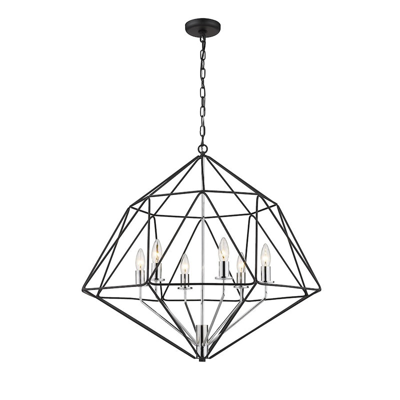 Z-Lite Geo 6 Light Medium Chandelier, Matte Black/Chrome