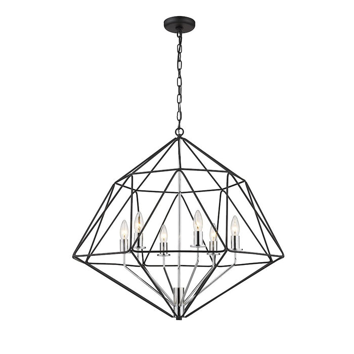 Z-Lite Geo 6 Light Medium Chandelier, Matte Black/Chrome