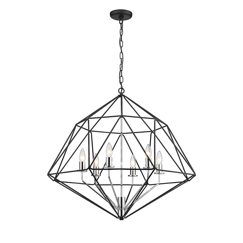 Z-Lite Geo 6 Light Medium Chandelier, Matte Black/Chrome