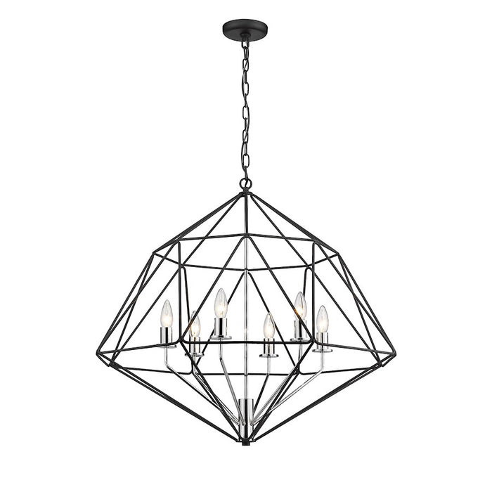 Z-Lite Geo 6 Light Medium Chandelier, Matte Black/Chrome