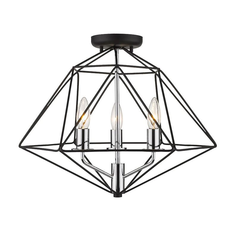 Z-Lite Geo 3 Light Semi Flush Mount, Matte Black/Chrome - 918SF-MB-CH