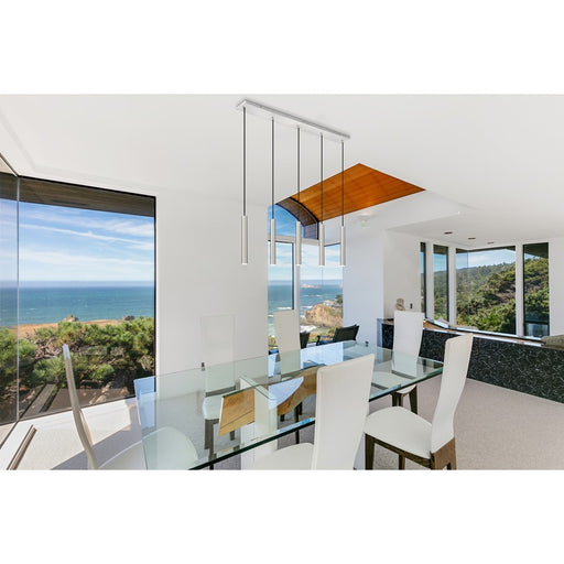 Z-Lite Forest 5Lt 12" LED Linear Chandelier, Nickel/Nickel