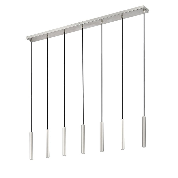 Z-Lite Forest 7Lt 12" LED Linear Chandelier, Nickel/Nickel