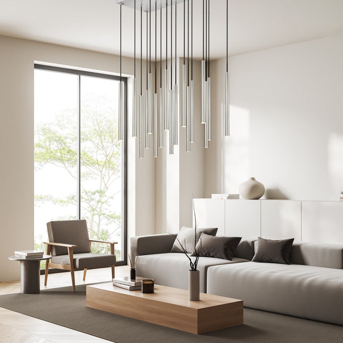 Z-Lite Forest 17 Light 42" LED Linear Chandelier, Nickel/Nickel