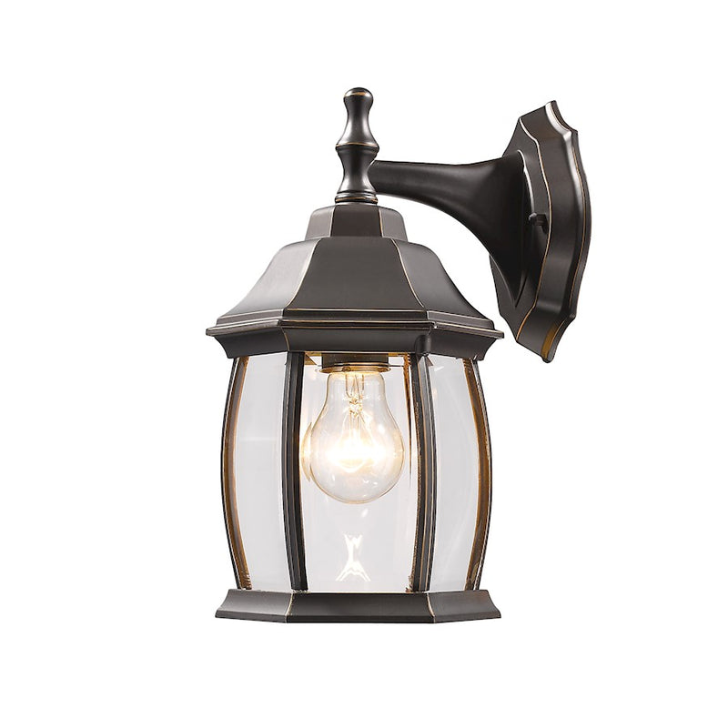 Z-Lite Waterdown 1 Light Outdoor Wall Light 7.5x6x11.75", Bronze, Clear Bevel - T20-ORB