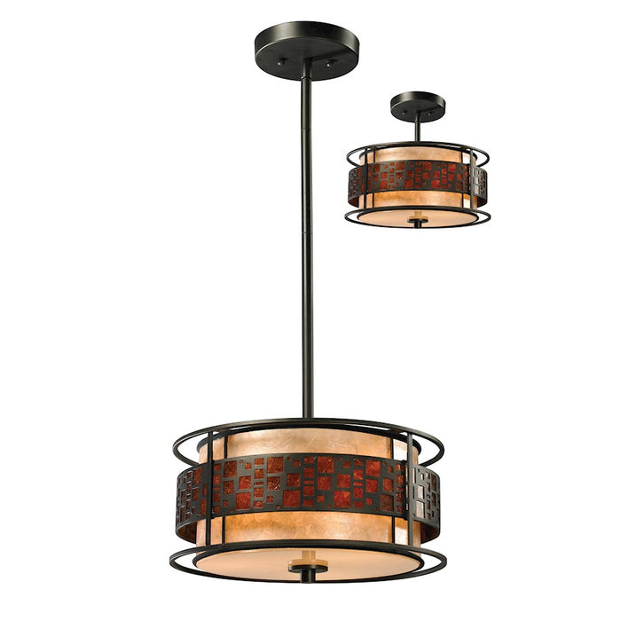 Z-Lite Oak Park 3 Light Pendant, 14x14x54", Java Bronze, Amber Mica/Wht - Z14-50P-C