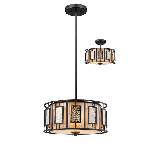 Z-Lite Lankin 3 Light Pendant, 14x8", Bronze, Silver Out/White Mica In - Z14-54P-C