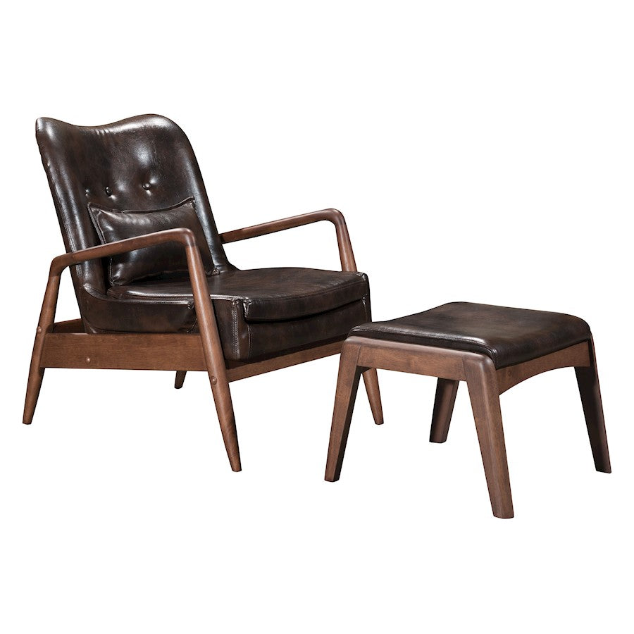 Zuo Modern Bully Lounge Chair/Ottoman, Brown - 100535